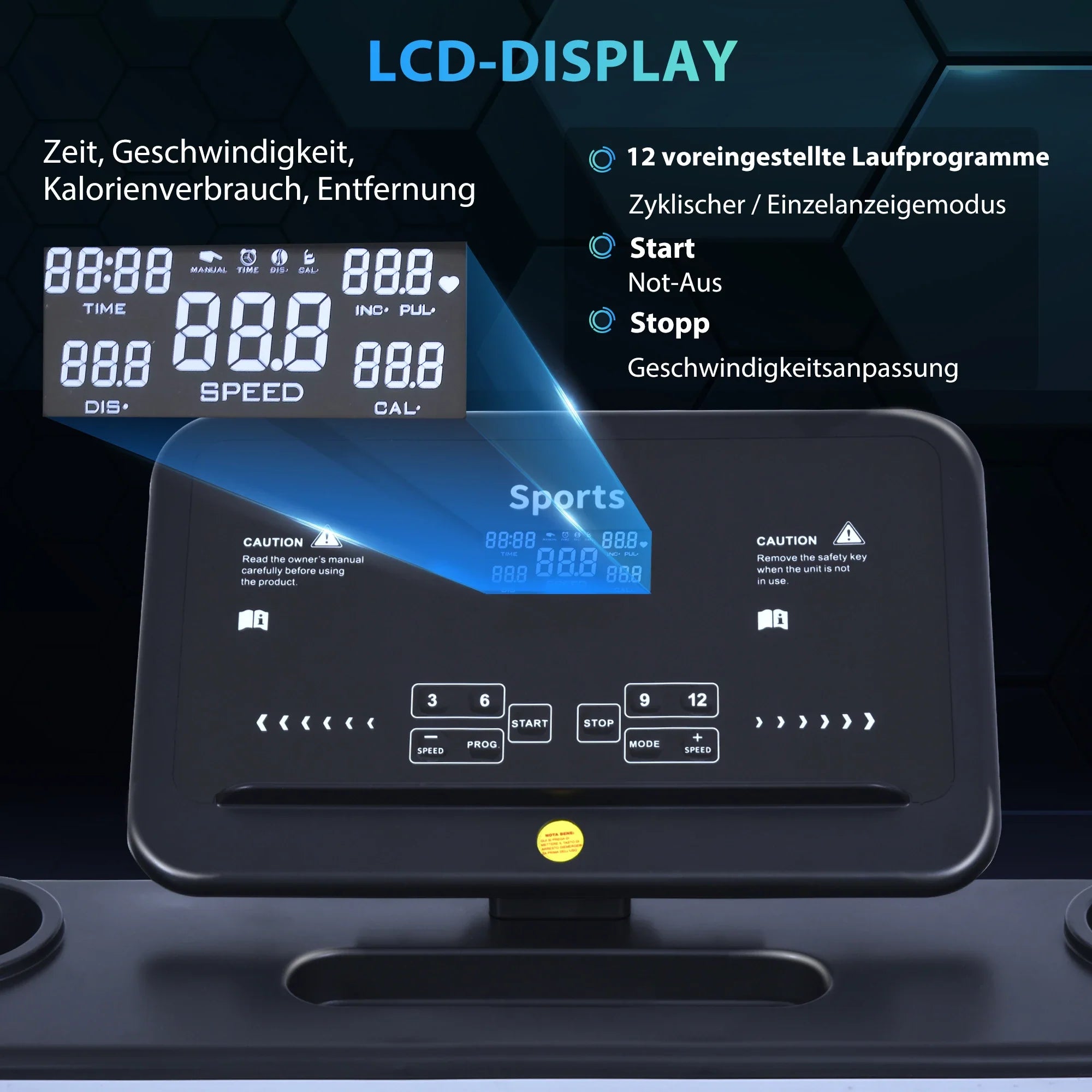 HOMCOM elektrisch loopband opvouwbaar lcd-scherm 12 programma's