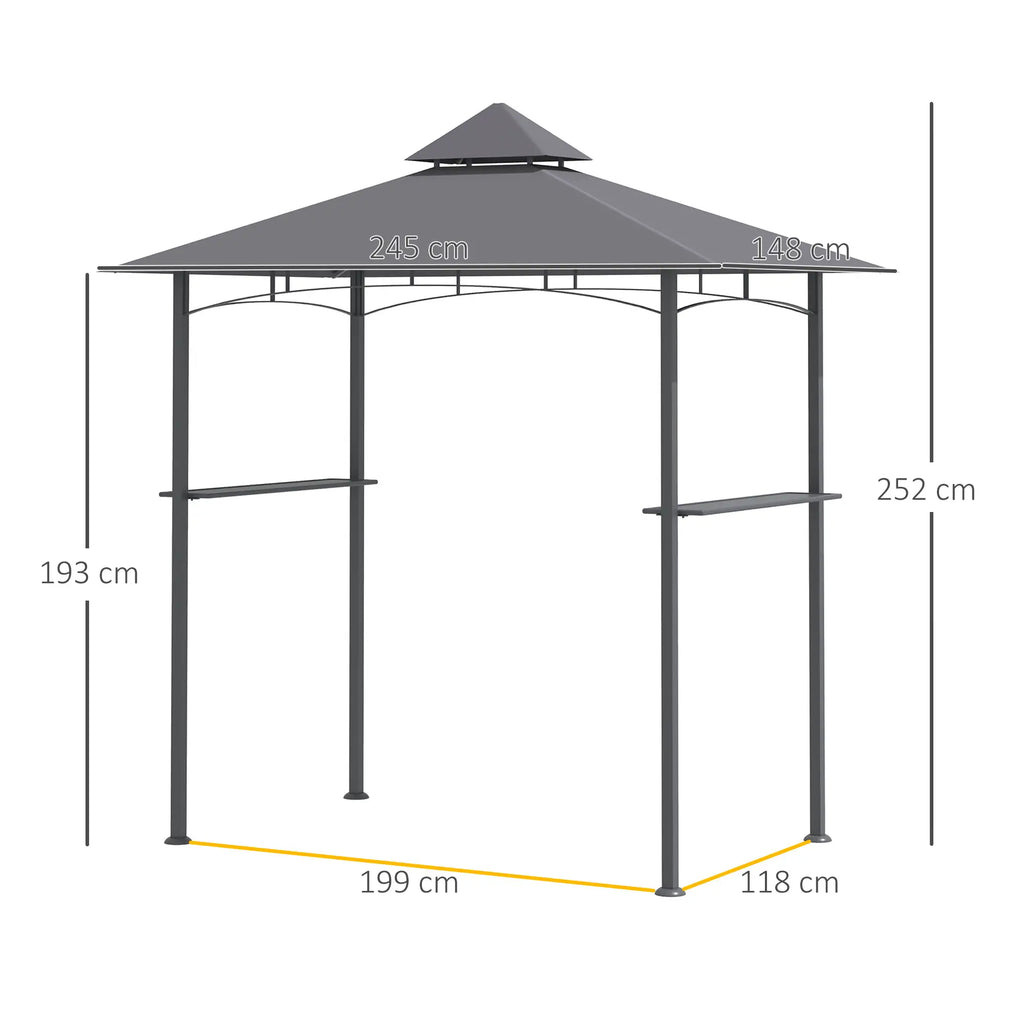 Outsunny Grillpaviljoen 245x148 cm met dubbel dak grijs