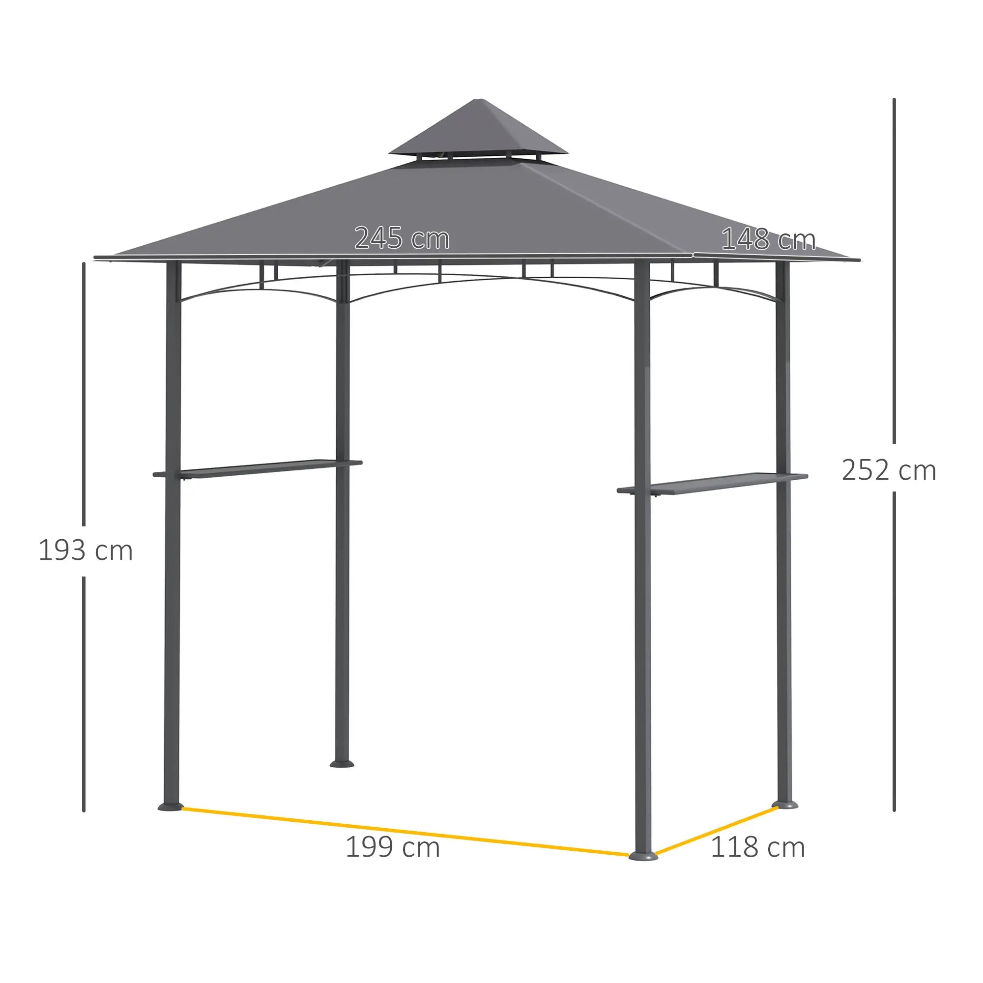 Outsunny Grillpaviljoen 245x148 cm met dubbel dak grijs