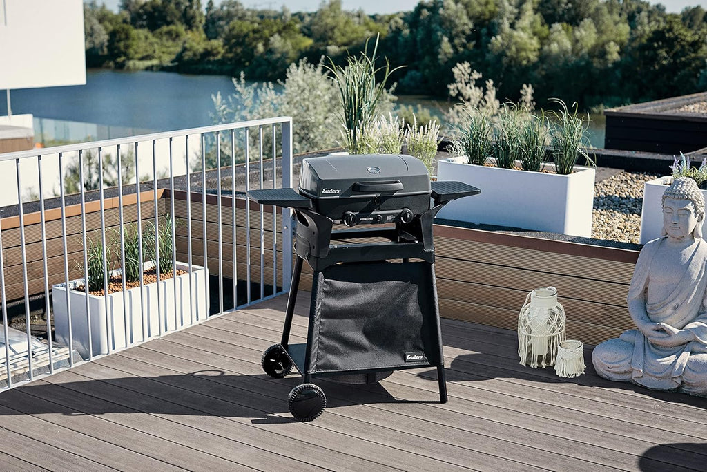 Enders Gasbarbecue Urban II Pro, tafelbarbecue, grill-, kook- en bakfunctie, 2 branders RVS, met grillthermometer, balkon-, campingbarbecue, gegoten aluminium behuizing, gietijzeren rooster, #2062