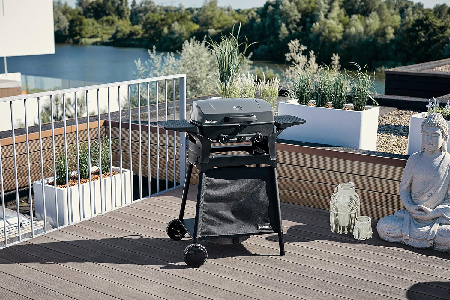 Enders Gasbarbecue Urban II Pro, tafelbarbecue, grill-, kook- en bakfunctie, 2 branders RVS, met grillthermometer, balkon-, campingbarbecue, gegoten aluminium behuizing, gietijzeren rooster, #2062