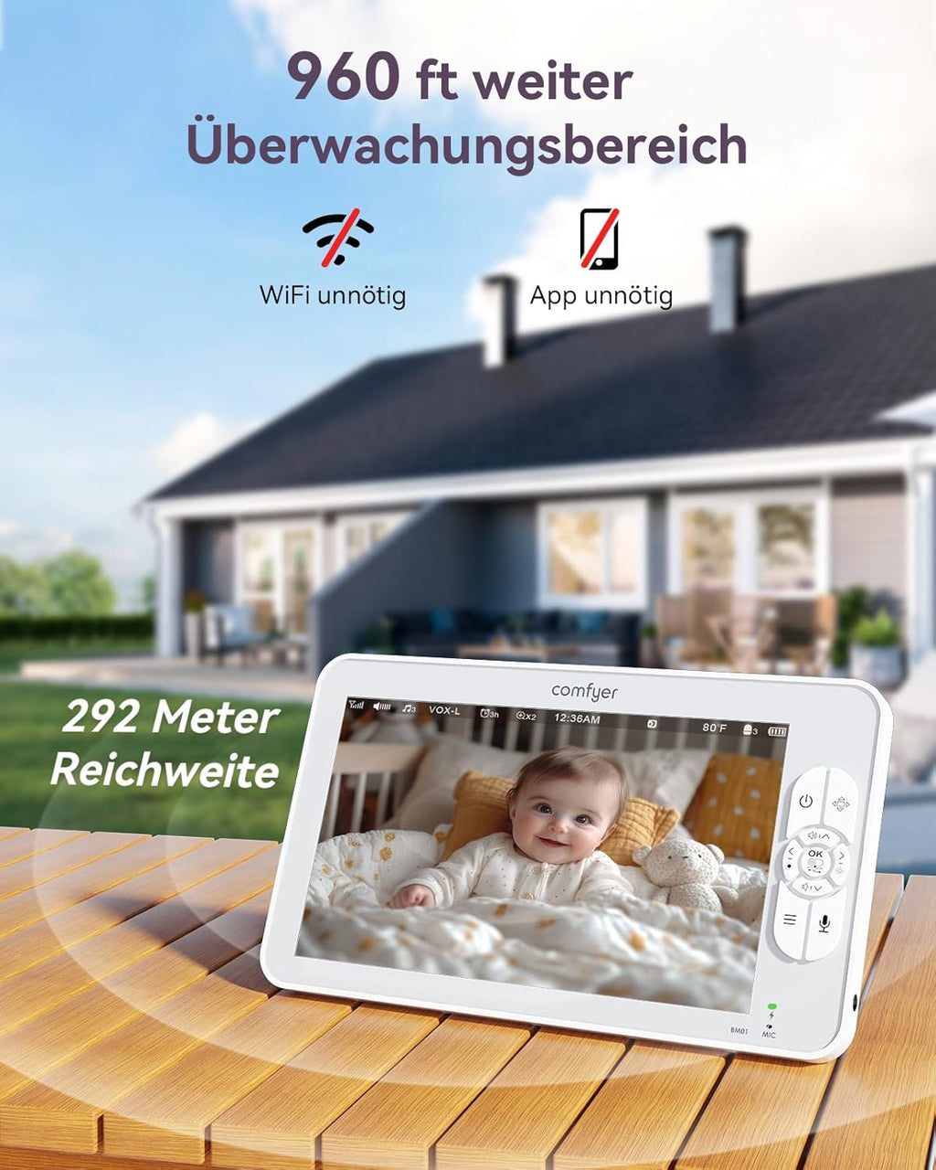 Comfyer Split-Screen Babyfoon met 2 Camera's, 7" HD 720P Videobabyfoon zonder wifi met Beugel, IR-Nachtzicht Groothoeklens Vox-modus 2-Weg Audio 292m Bereik Video Surveillance Apparaten