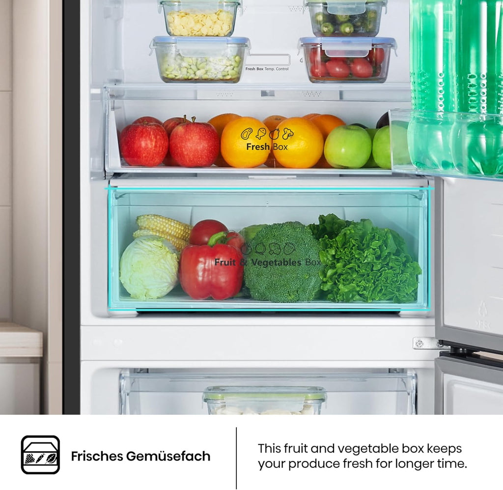 Hisense RB327N4AD2 koel-vriescombinatie/ NoFrostPlus/ Multiflow 360°/ HolidayMode/ FreshZone/ 182,4 cm/ koelgedeelte 171 l/ vriesgedeelte 85 l/ 41 dB/ 287 kWh/ jaar/ roestvrijstalen look