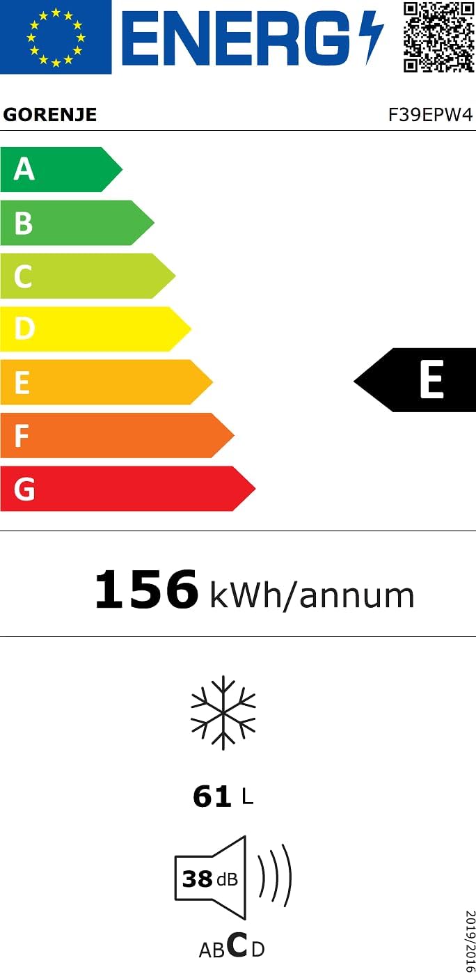 Gorenje F39EPW4 Tafelmodel Vrieskast/Vrijstaand/Energie-efficiëntieklasse E / 61 liter totaal volume/Draairichting deur verwisselbaar/ 38dB (C) Geluidsniveau/H x B x D: 84,2 x 47,5 x 44,8