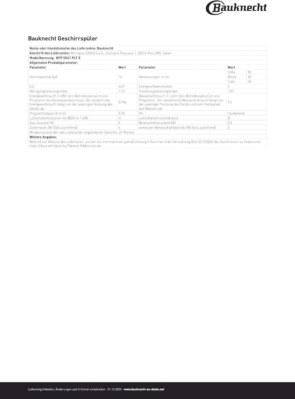 Bauknecht B7F HP43 XA Vrijstaande vaatwasser/ 60 cm/ 15 couverts/ PowerClean Pro-Effectieve hogedruksproeiers/ Natural Dry-Automatische deuropening-Betere droging/ Maxi Space-Meer binnenruimte