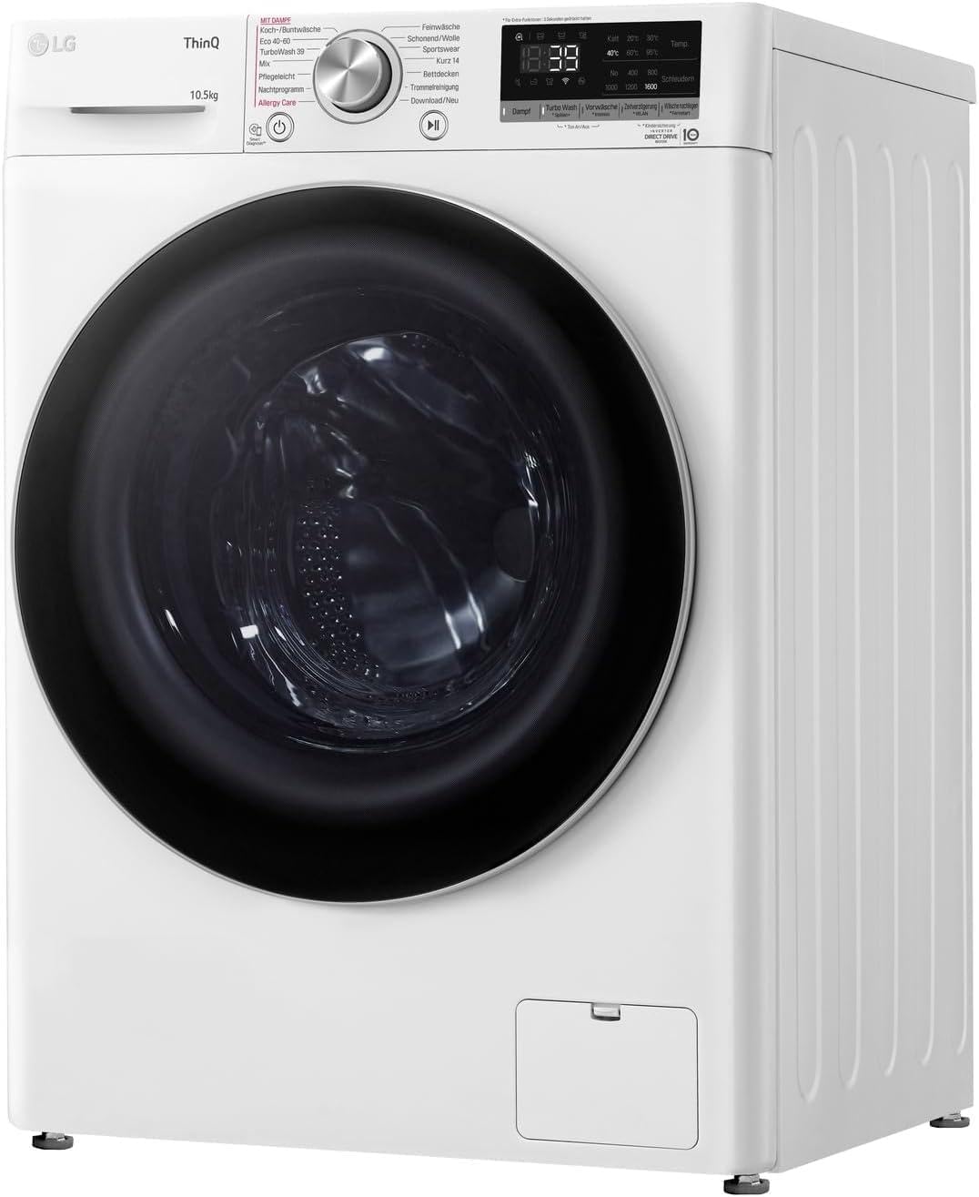 LG F4WV7080, Klasse A, Voorlader Wasmachine 8 kg, 1400 tpm, AI Direct Drive, Wi-Fi, Dieptereiniging met Stoom, Grote Capaciteit, TRIPLE A, Veiligheidsglas Buitendeur, 62 x 60 x 85 cm ꟷ Wit