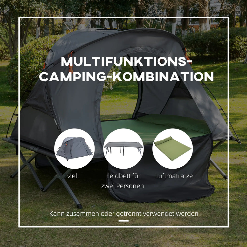 Outsunny kampeerbed met tent & luchtmatras voor 2 personen, 200×146×159 cm, Grijs