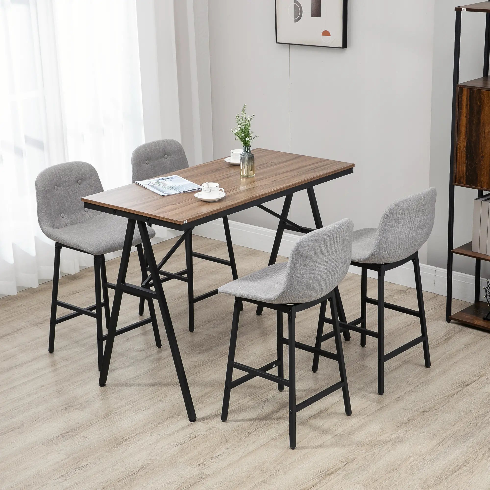 HOMCOM Bartafelset 5-delig met barkrukken veel ruimte hoog zitcomfort