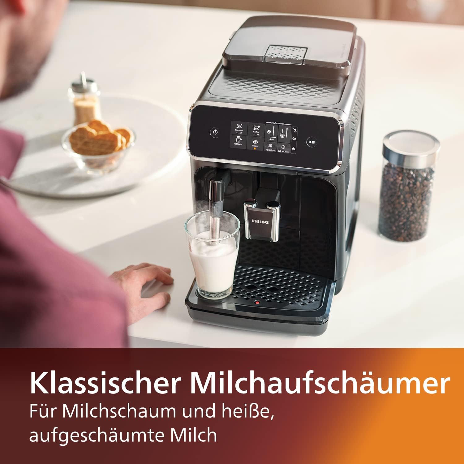 Philips Serie 2200 Espressomachine – Klassieke Melkopschuimer, Intuïtief Touchdisplay, mat Zwart (EP2220/10)