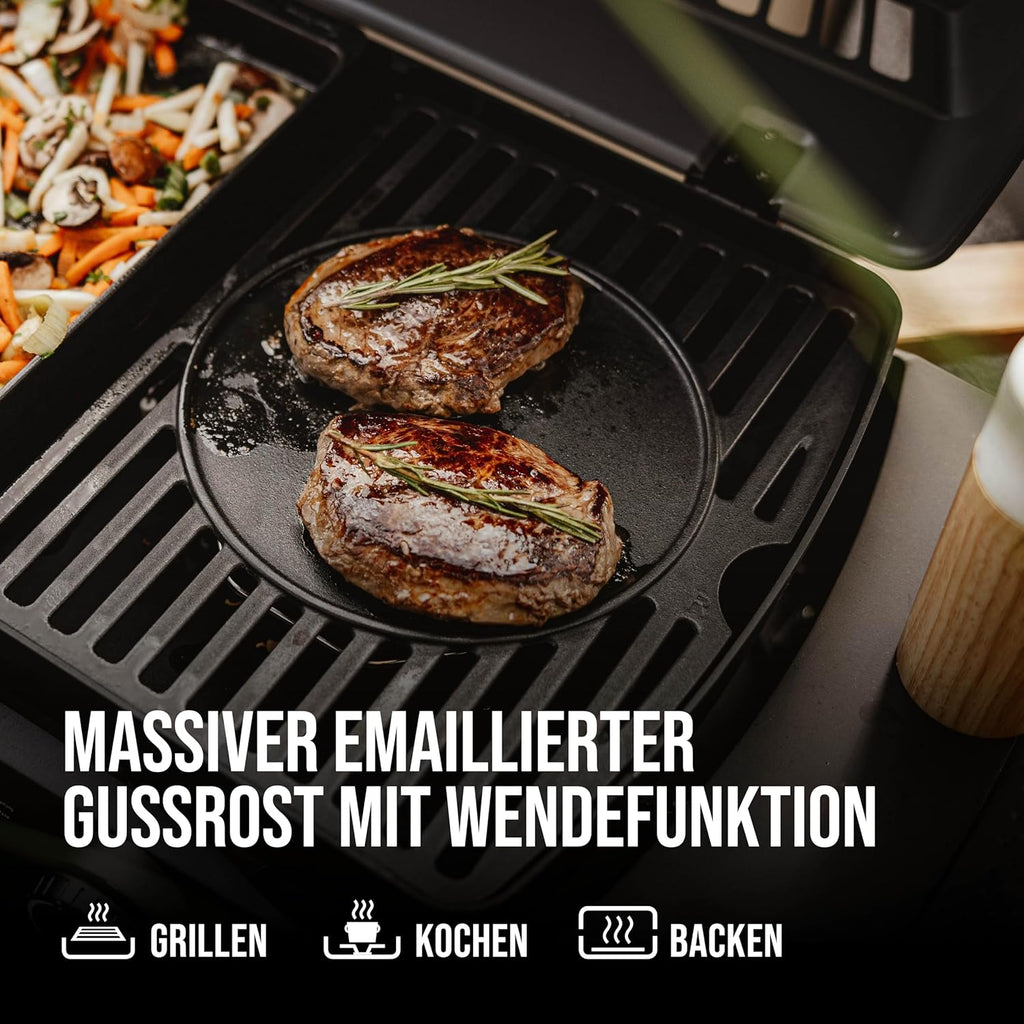 Enders Gasbarbecue Urban II Pro, tafelbarbecue, grill-, kook- en bakfunctie, 2 branders RVS, met grillthermometer, balkon-, campingbarbecue, gegoten aluminium behuizing, gietijzeren rooster, #2062