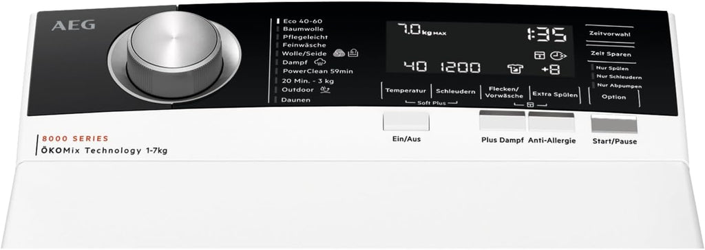 AEG LTR7A71370 Waschmaschine Toplader / Serie 7000 mit ProSteam / ProSteam - Auffrischfunktion / 7,0 kg / Leise / Mengenautomatik / Nachlegefunktion / Wasserstopp / 1300 U/min