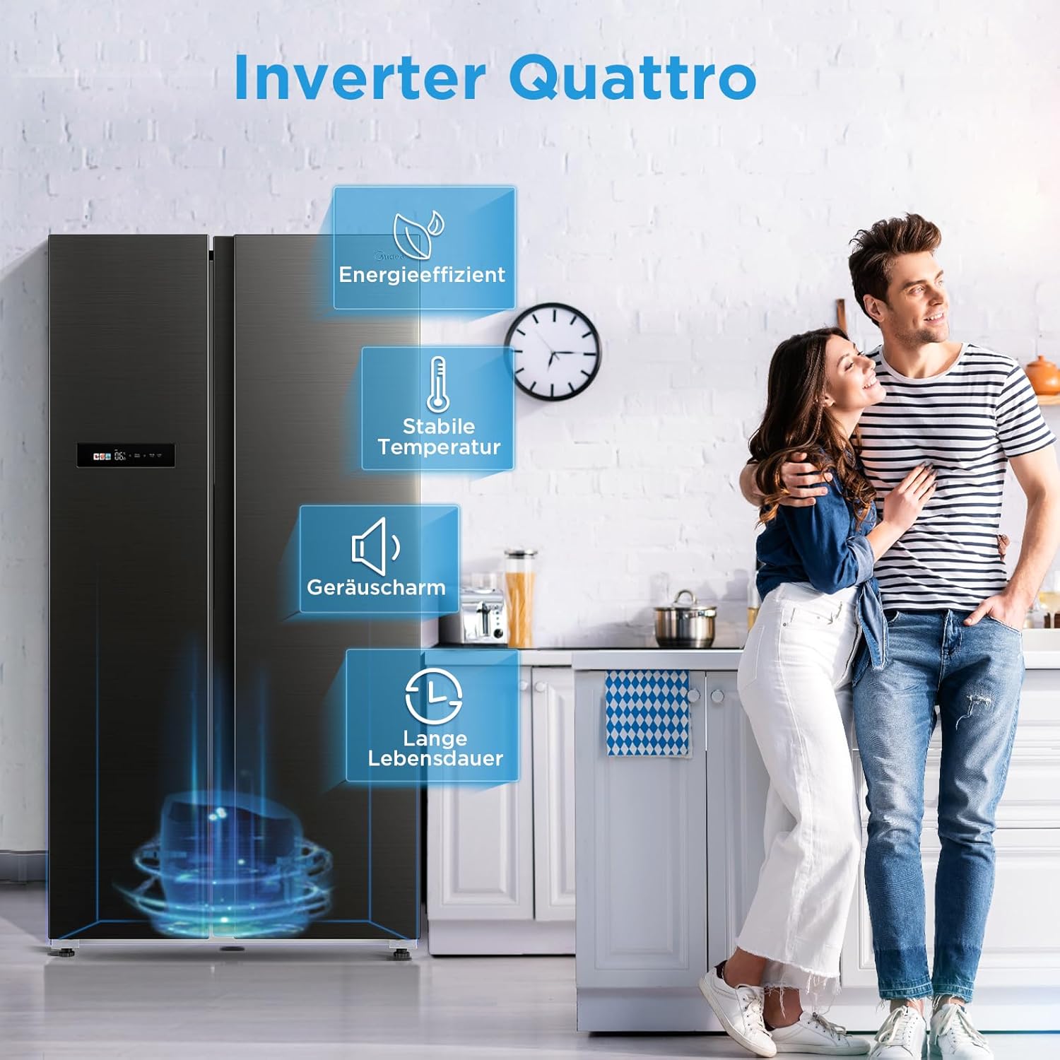 Midea KS-DDX 6.32 WT Amerikaanse koelkast/178,8 cm hoogte/254 kWh/jaar/No Frost/Dual Inverter Compressor/met 3-in-1 water-/ijsdispenser en watertank, Dark Inox