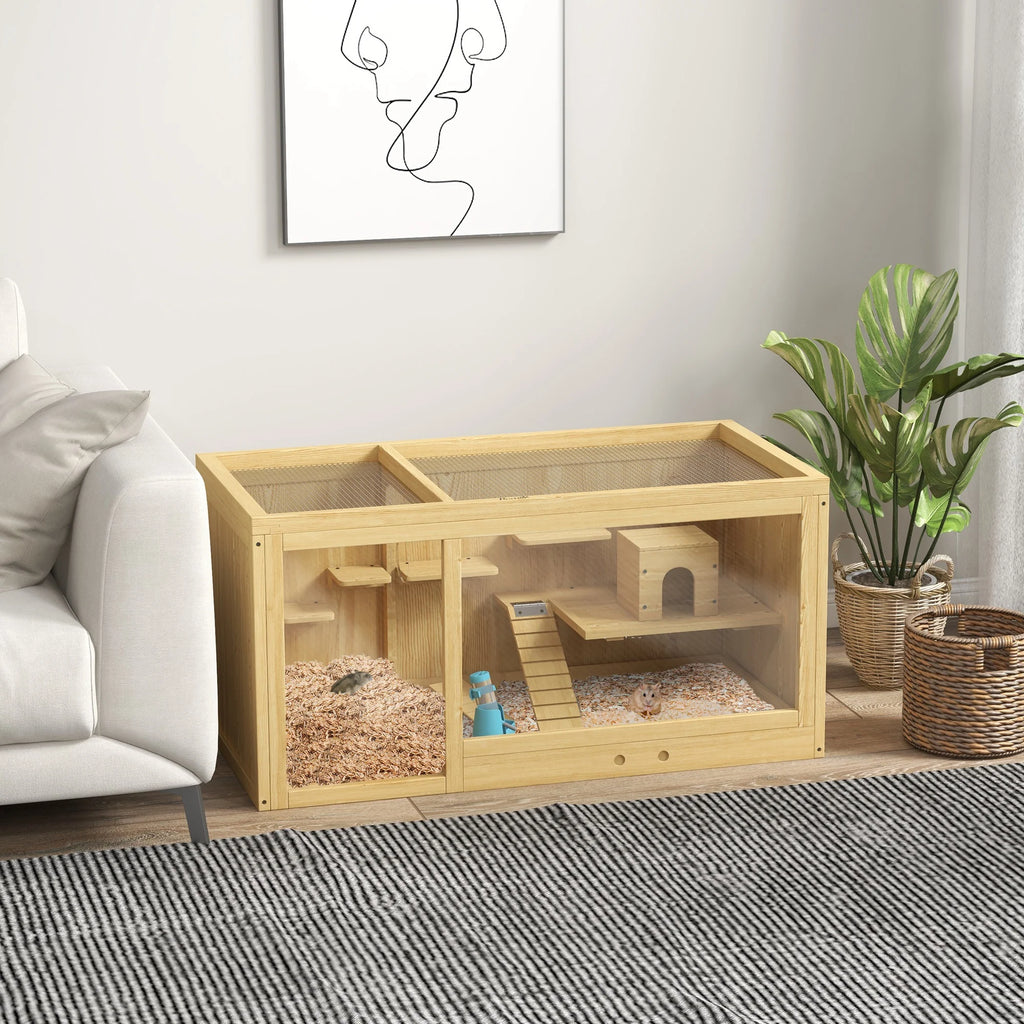 PawHut Hamsterkooi Knaagdierkooi meerdere verdiepingen met accessoires Hout
