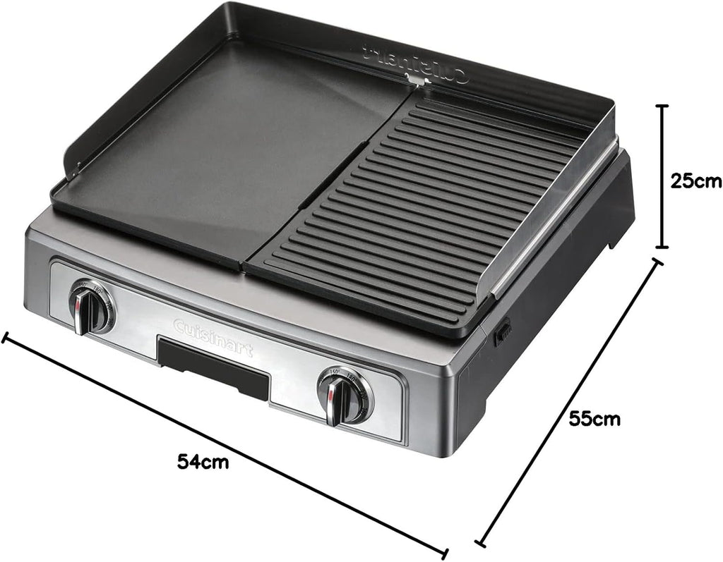 Cuisinart Hot Plate Entertaining Grill & Griddle | XL Elektrische Plancha Grill, Teppanyaki Grillplaat voor thuis | Afneembare plaat met antiaanbaklaag, 2-zone temperatuurregeling tot 260°C