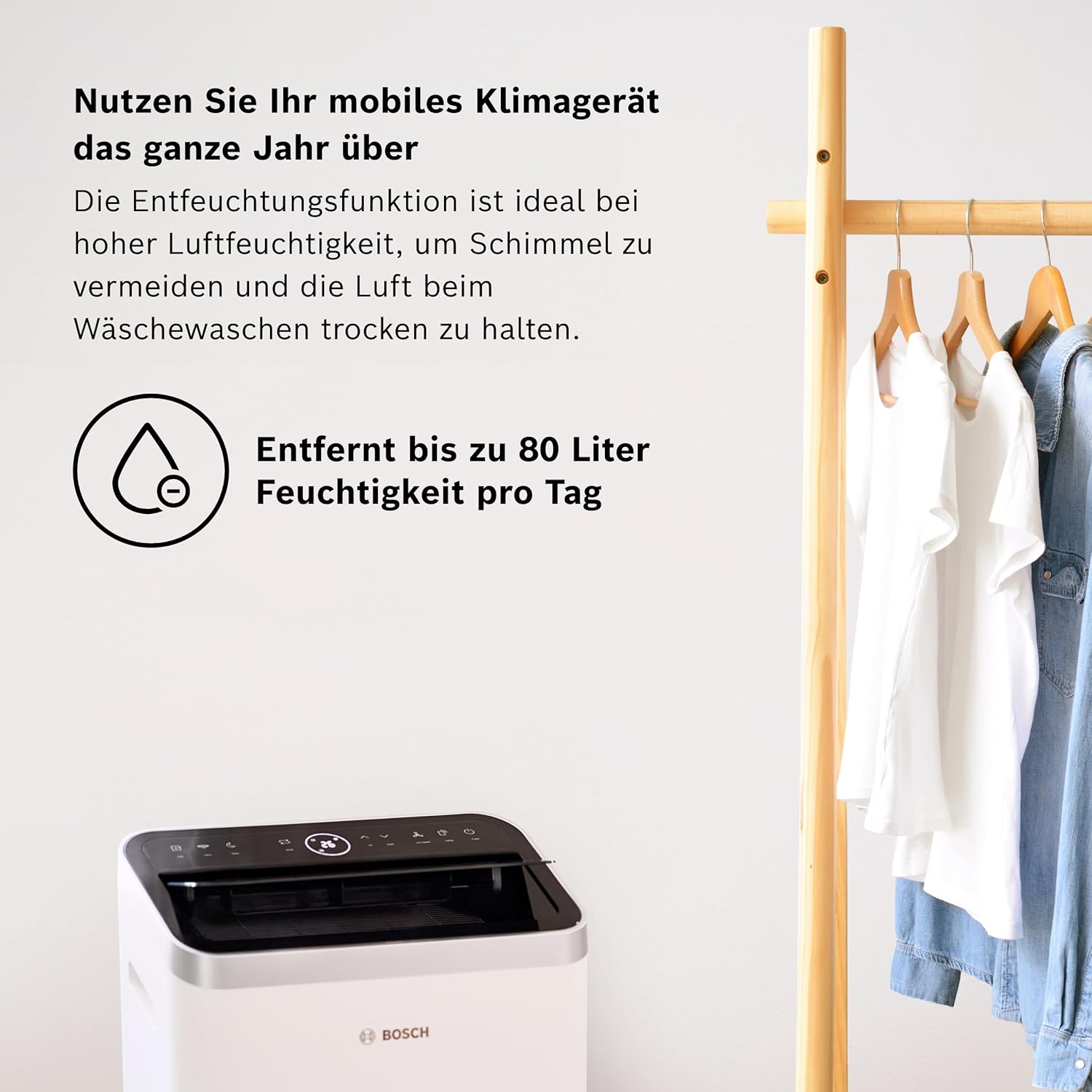 Bosch Cool 4000 Mobiele airconditioner - 3-in-1: Airconditioner, ontvochtiger, ventilator - 2,6 kW voor ruimtes tot 35 m² - Met automatische modus, stille modus & slaapmodus