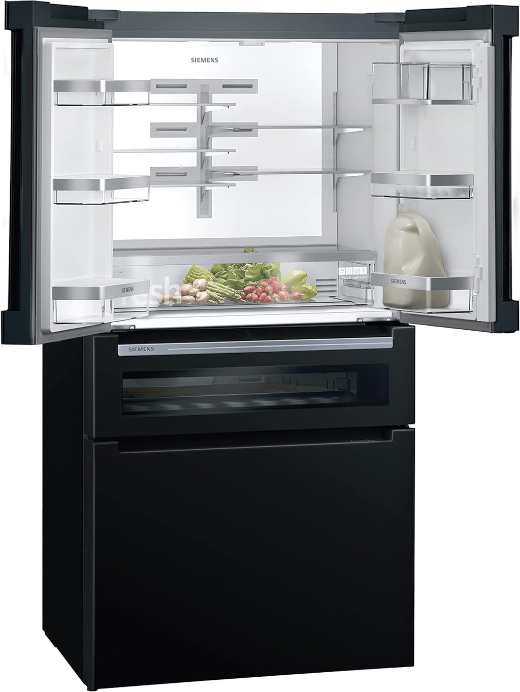 SIEMENS KF96NVPEA iQ300 Multi-Door-Kühlschrank, 183 x 91 cm, 405 L Kühlen & 200 L Gefrieren, hyperFresh längere Frische, noFrost nie wieder abtauen, superCooling schnellere Kühlung