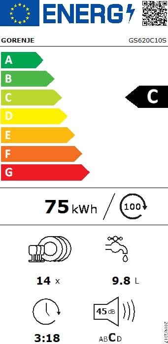 Gorenje GS 620 C10S Vrijstaande vaatwasser / 60 cm / 14 couverts / 3 rekken / 5 programma's / Inverter PowerDrive Motor / SpeedWash / TotalDry / volledige overloopbeveiliging / Grijs metallic