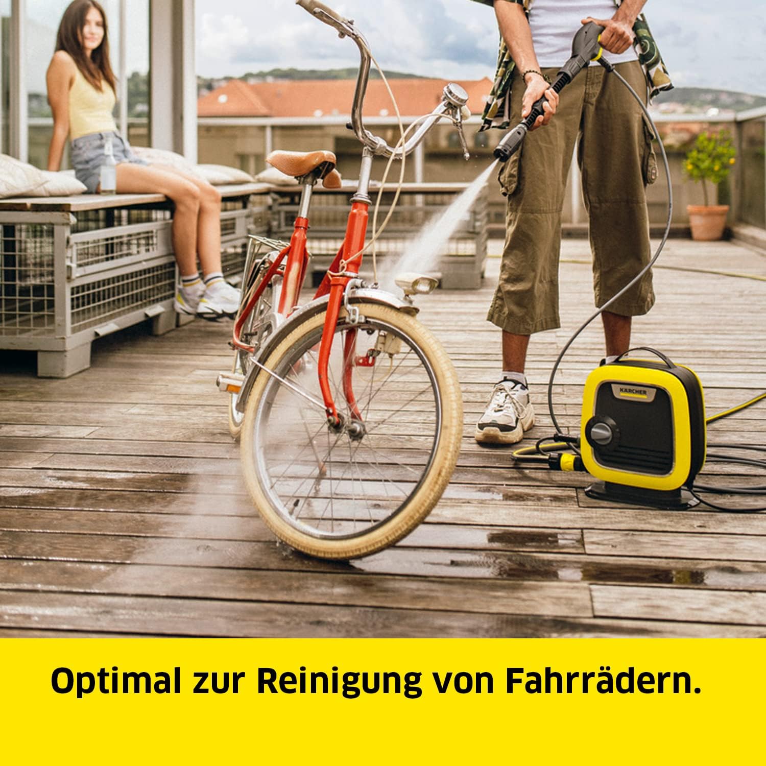 Kärcher hogedrukreiniger K Mini, licht en compact, druk: max. 110 bar, doorvoer: 360 l/u, oppervlak: 20 m²/u, gewicht: 3,93 kg, hogedrukpistool, vuilfrees, spuitlans, waterfilter, zwart, geel