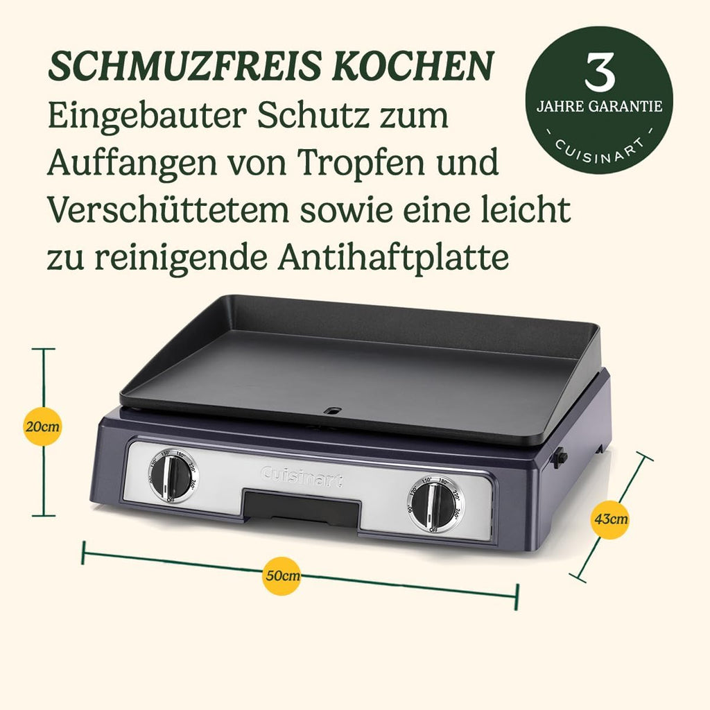 Cuisinart Hot Plate Entertaining Grill & Griddle | XL Elektrische Plancha Grill, Teppanyaki Grillplaat voor thuis | Afneembare plaat met antiaanbaklaag, 2-zone temperatuurregeling tot 260°C