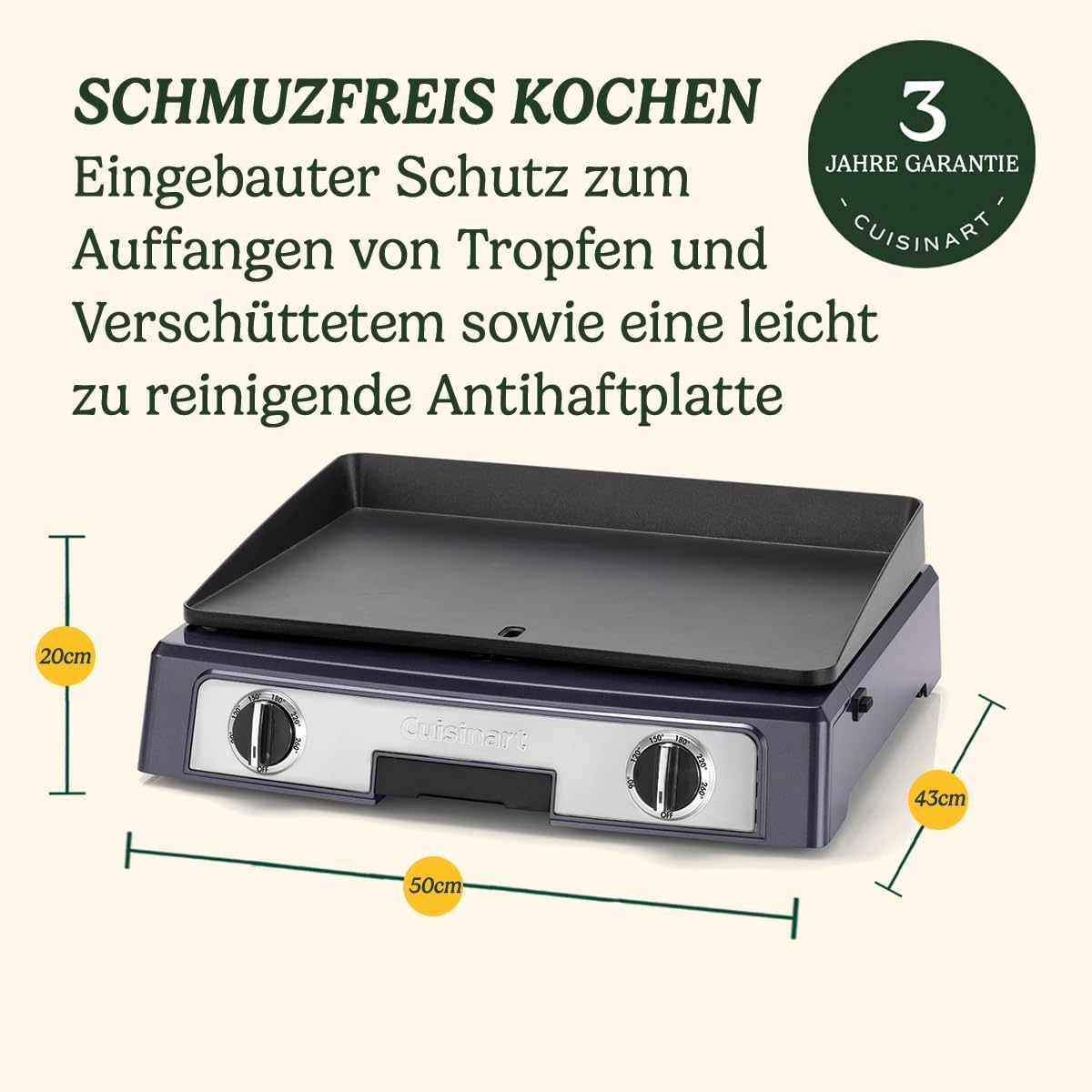 Cuisinart Hot Plate Entertaining Grill & Griddle | XL Elektrische Plancha Grill, Teppanyaki Grillplaat voor thuis | Afneembare plaat met antiaanbaklaag, 2-zone temperatuurregeling tot 260°C