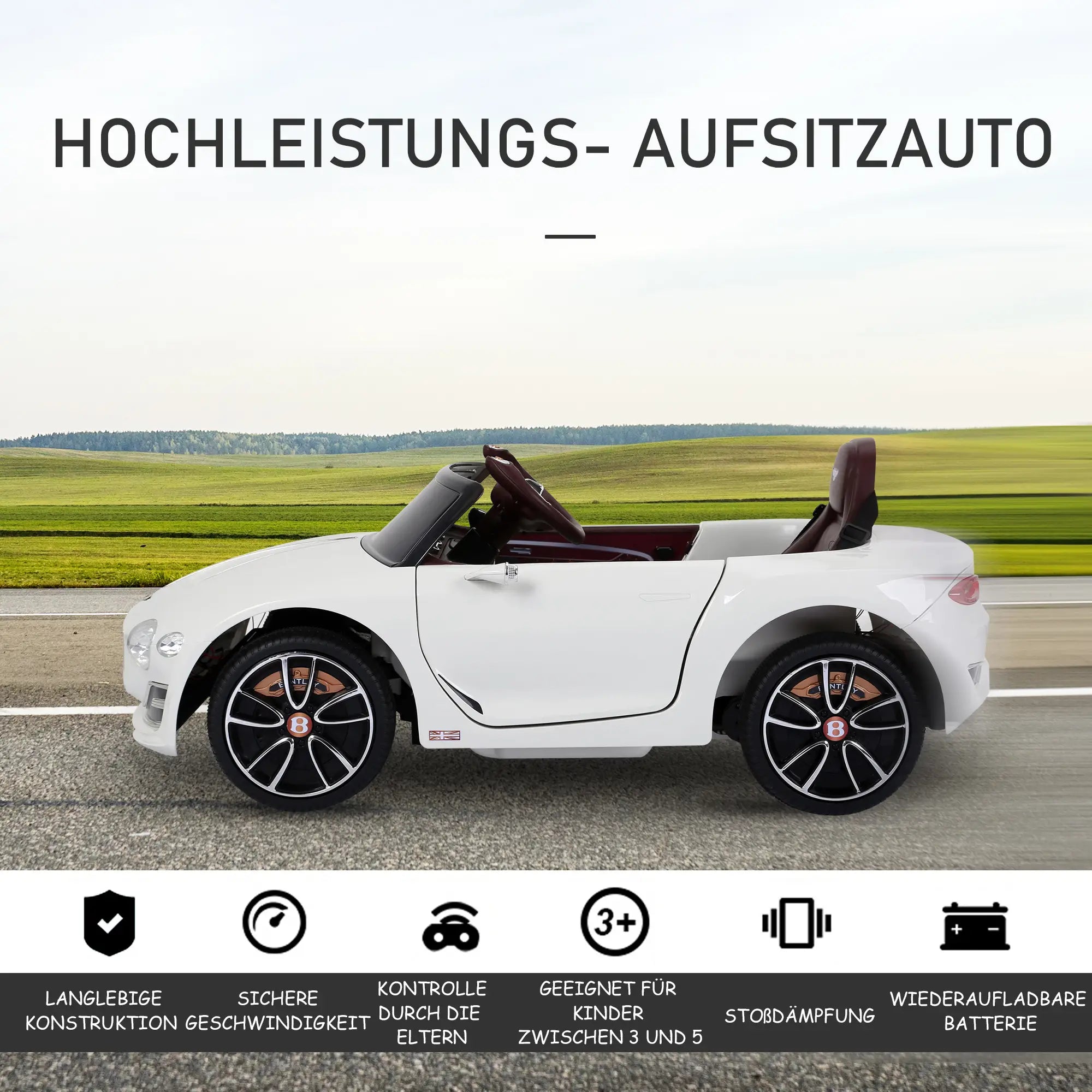 HOMCOM Kinder elektrische auto Bentley GT gelicentieerd met afstandsbediening Wit