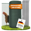 SELFmania kippenhek 25m lang | FIJNMAZIG STABIEL UV-BESCHERMING 120 cm hoog | Uitloopren kippen met 21 bevestigingspalen + 25 U-haringen | Hondenhek | Kleine dieren | Pluimveehek | Kippenaccessoires