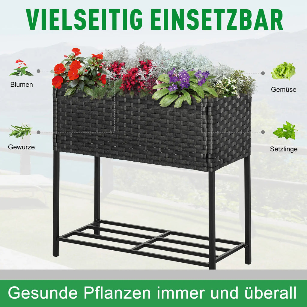 Outsunny Verhoogde moestuin plantenbak rugvriendelijk met plank polyrotan