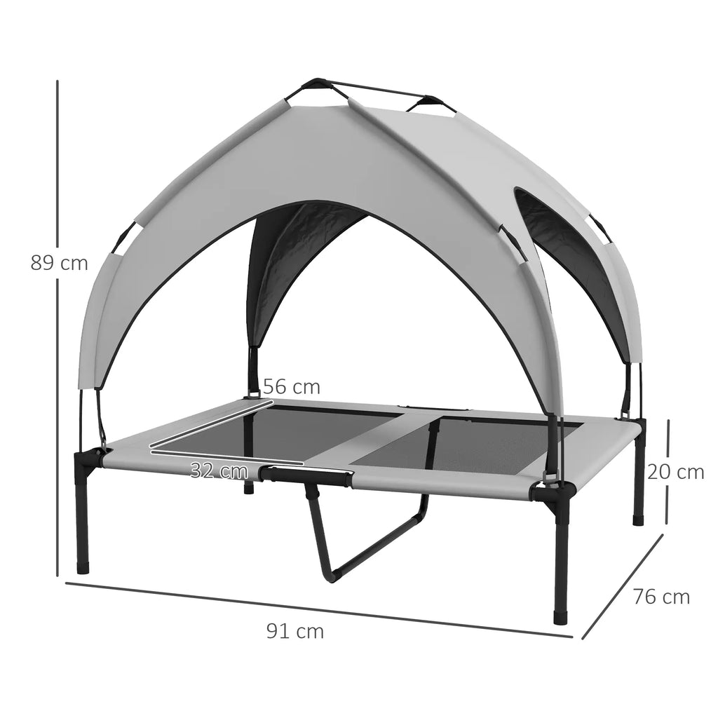 PawHut Verhoogd hondenbed outdoor met dak – Lichtgrijs, ademend
