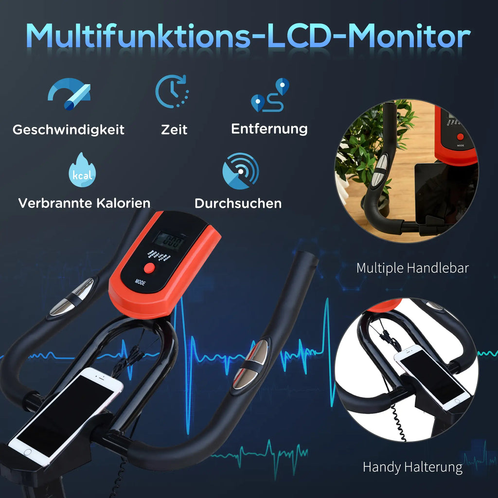 HOMCOM Fietstrainer Hometrainer LCD-display in hoogte verstelbaar