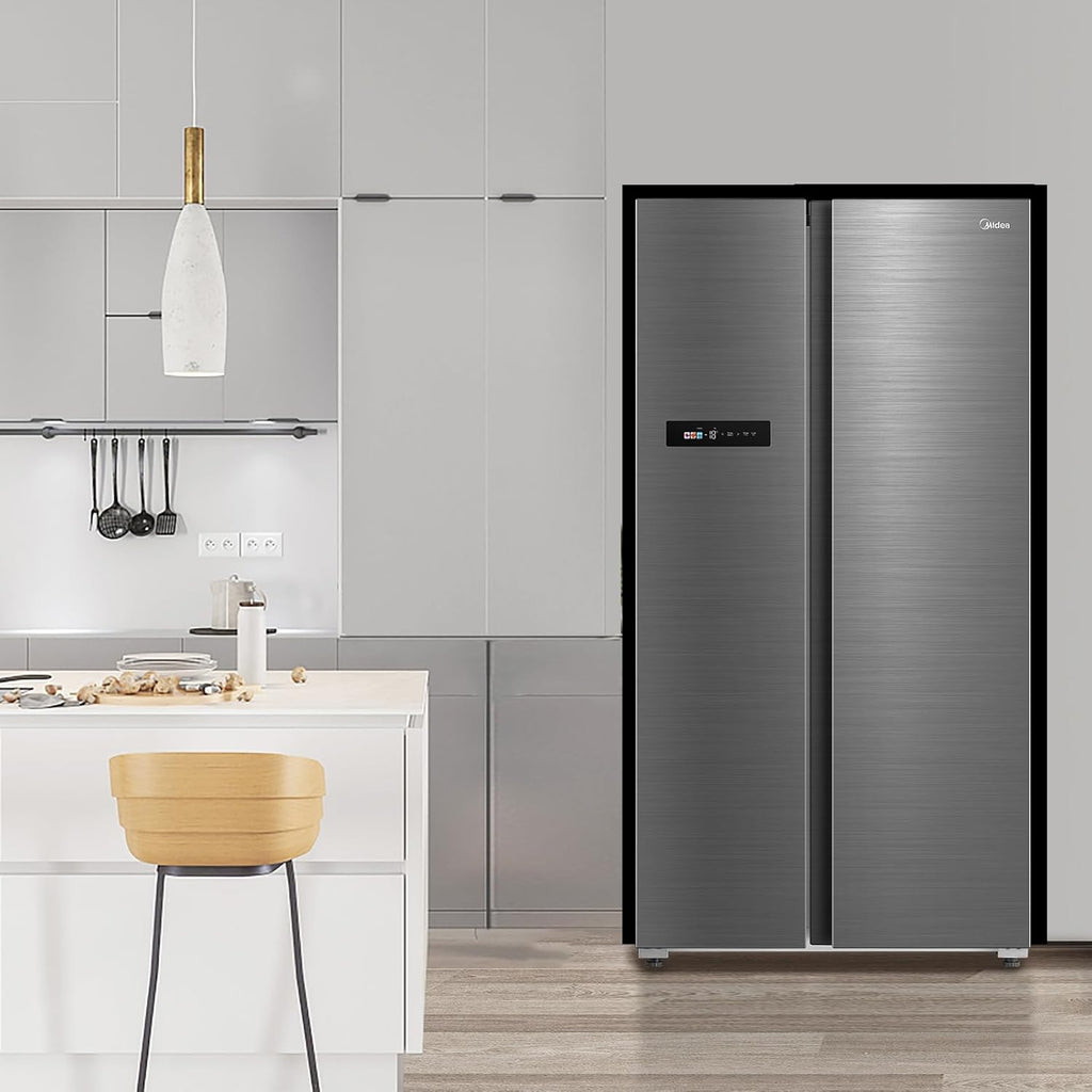 Midea KS-DDX 6.32 WT Amerikaanse koelkast/178,8 cm hoogte/254 kWh/jaar/No Frost/Dual Inverter Compressor/met 3-in-1 water-/ijsdispenser en watertank, Dark Inox