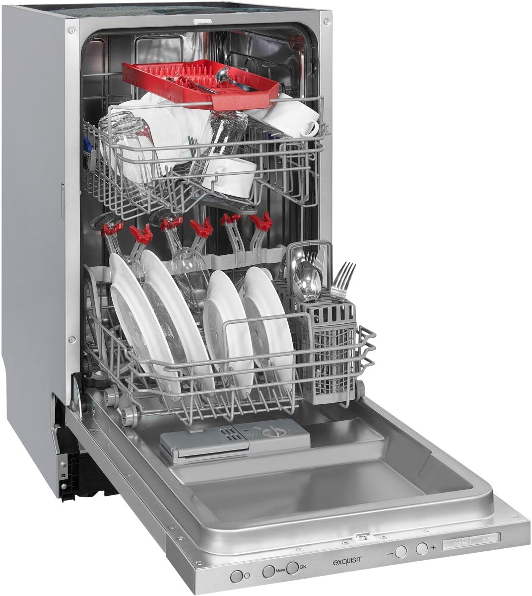 Exquisit Vaatwasser, 45 cm breedte, gedeeltelijk geïntegreerd, 9 couverts, 9 liter, startuitstel, ECO-modus, vaatwasser 45 cm, EGSP51009-EB-030E inox