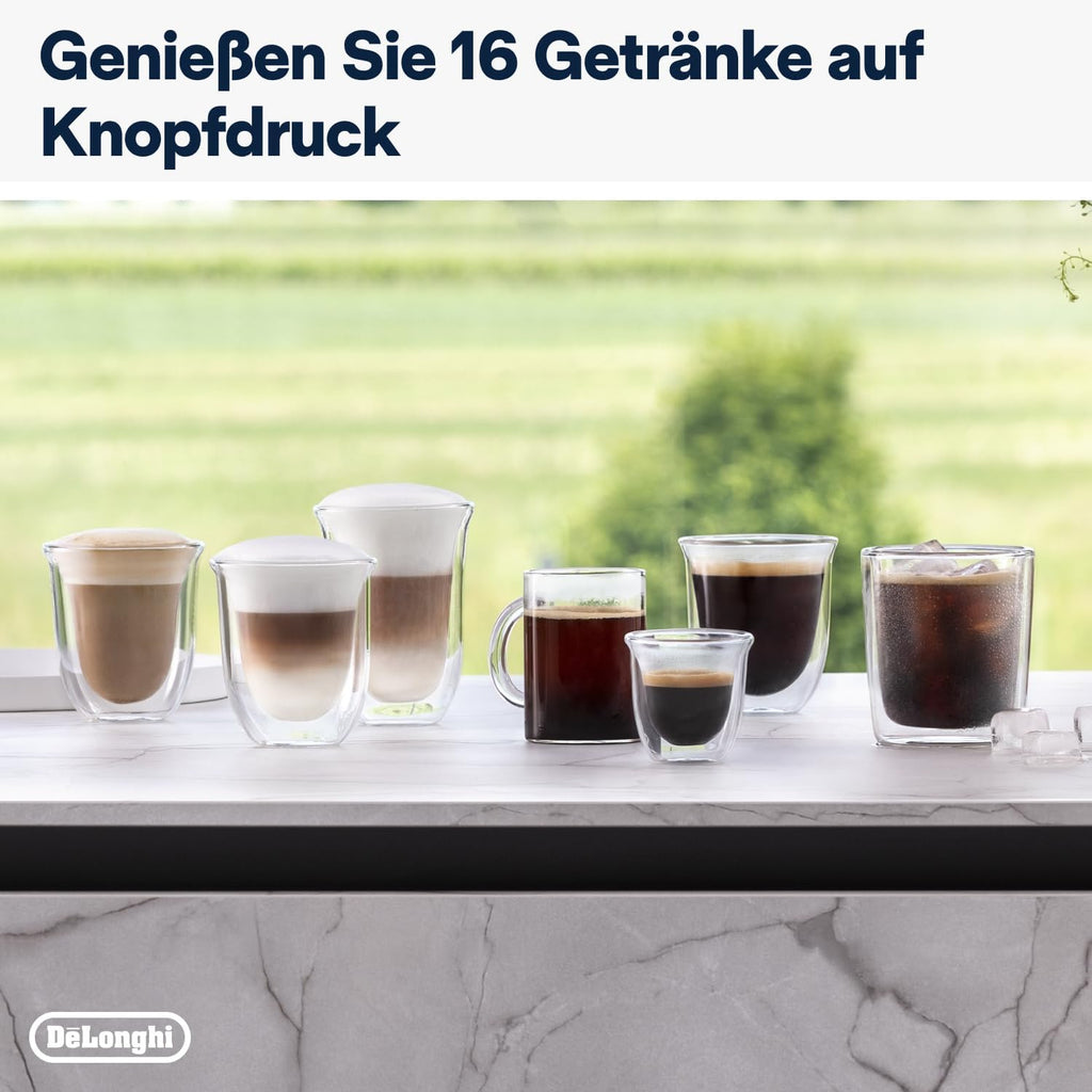 De'Longhi Rivelia EXAM440.55.W volautomatische espressomachine met LatteCrema-melksysteem, verwisselbaar bonenreservoir, 16 koffie- en melkdranken met één druk op de knop, Extra-Shot-functie, 3,5 inch touchscreen, wit