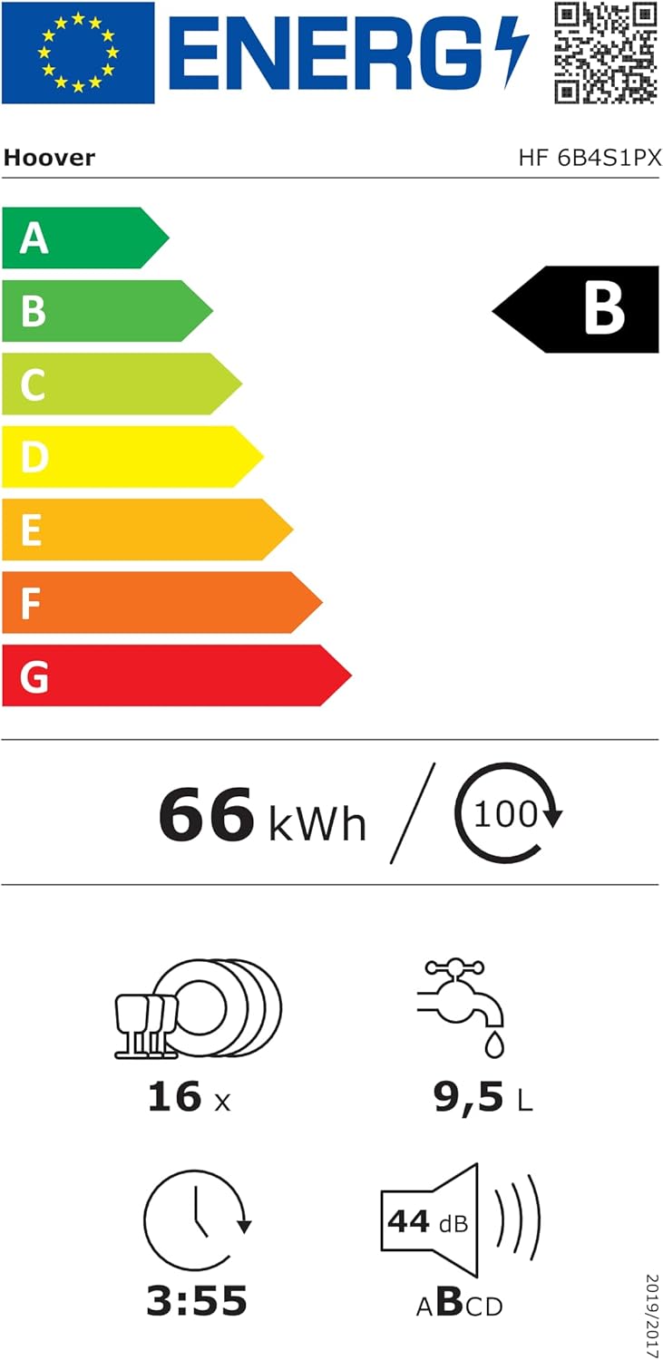 Hoover HF 4C6F0PW vaatwasser; 14 couverts; Vrijstaand, 60 cm breed; Energie-efficiëntieklasse C; Slimme bediening met wifi + bluetooth-technologie