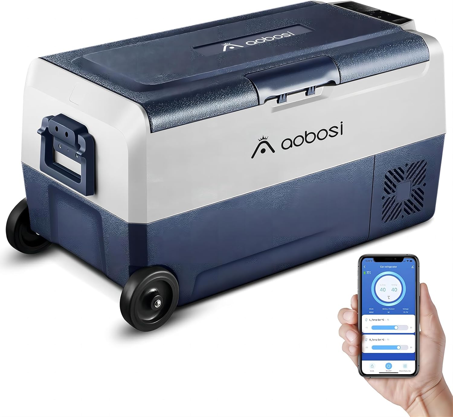 AAOBOSI Compressor Koelbox 36 L, Koelbox Auto met Wifi App Besturing, 12/24 V en 100-240 V Elektrische Koelbox, tot -20 °C voor Auto, Vrachtwagen, Boot, Camper, Camping, Dubbele Zone