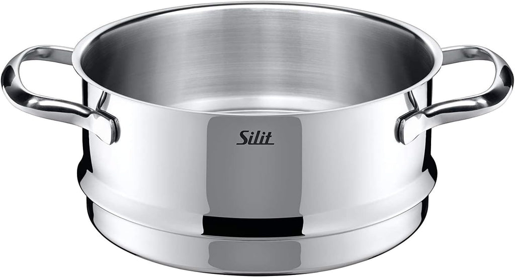 Silit Toskana pannenset inductiegeschikt 10-delig, kookpannenset met glazen deksel, inductiekookpannen, melkpan, stoompan, koekenpan, roestvrij staal deels mat, inductie pannen set ongecoat