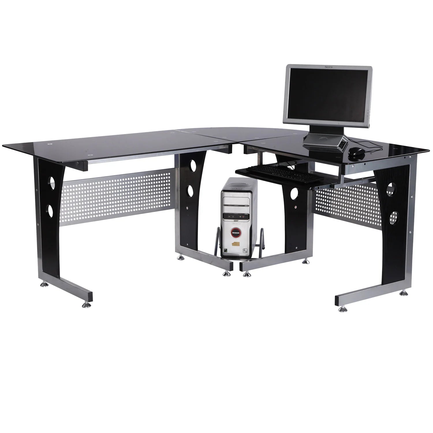 HOMCOM Hoekbureau L-vorm met Toetsenbordlade & PC-toren-houder