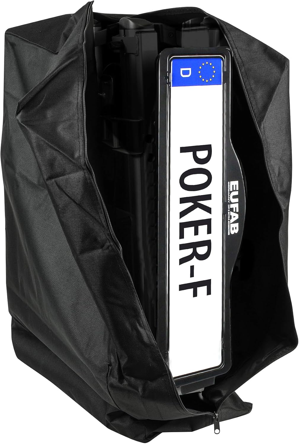 EUFAB 12010LAS fietsendrager POKER-F, geschikt voor e-bike, volledig voorgemonteerd, diefstalbeveiliging, voor 2 fietsen, voor trekhaak, zwart, 142 x 70 x 58 cm