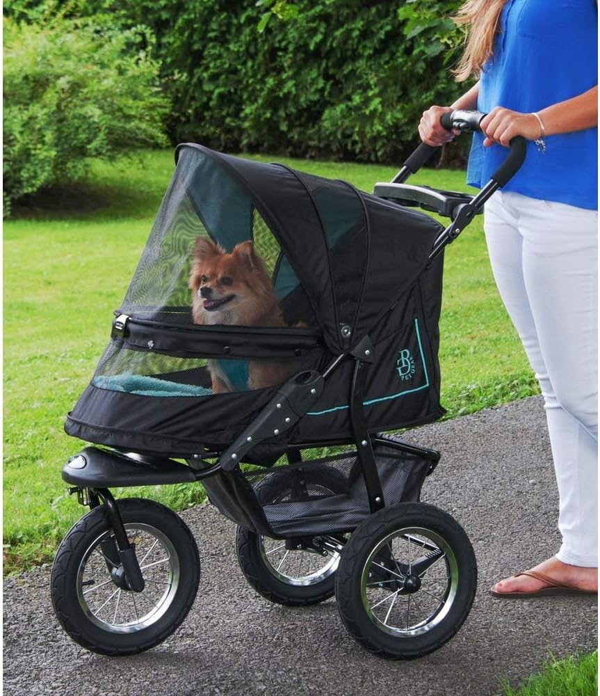 No-Zip NV Huisdierbuggy voor Katten/Honden, Ritssluitingvrije Toegang, Eenvoudig Opvouwbaar met Eén Hand, met Gel Gevulde Banden, Pluche Kussen + Weerbescherming Inbegrepen, 3 Kleuren