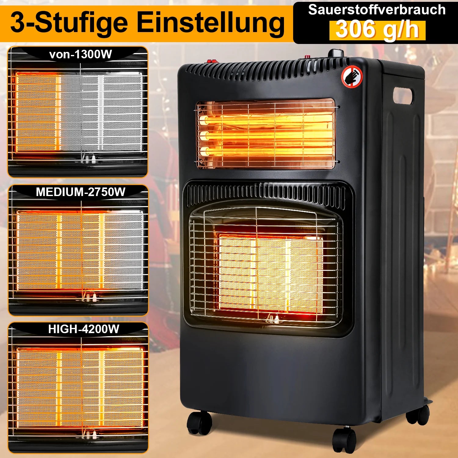 Sonnewelt Gasverwarming 4200W en 1260W gas-elektrische kachel met gasdrukregelaar, gasslang, gasflesadapter