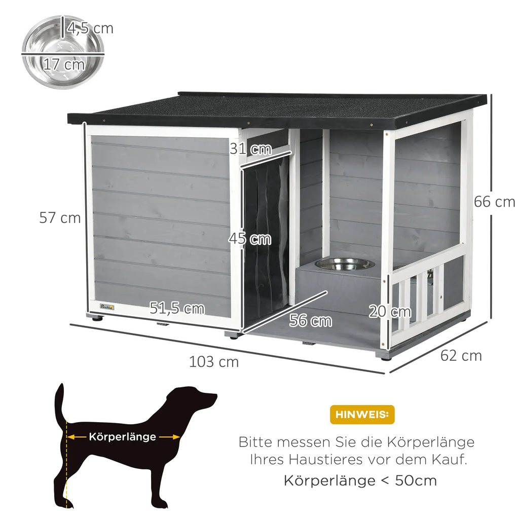 PawHut Hondenhok met overdekte veranda en voerbakken Outdoor