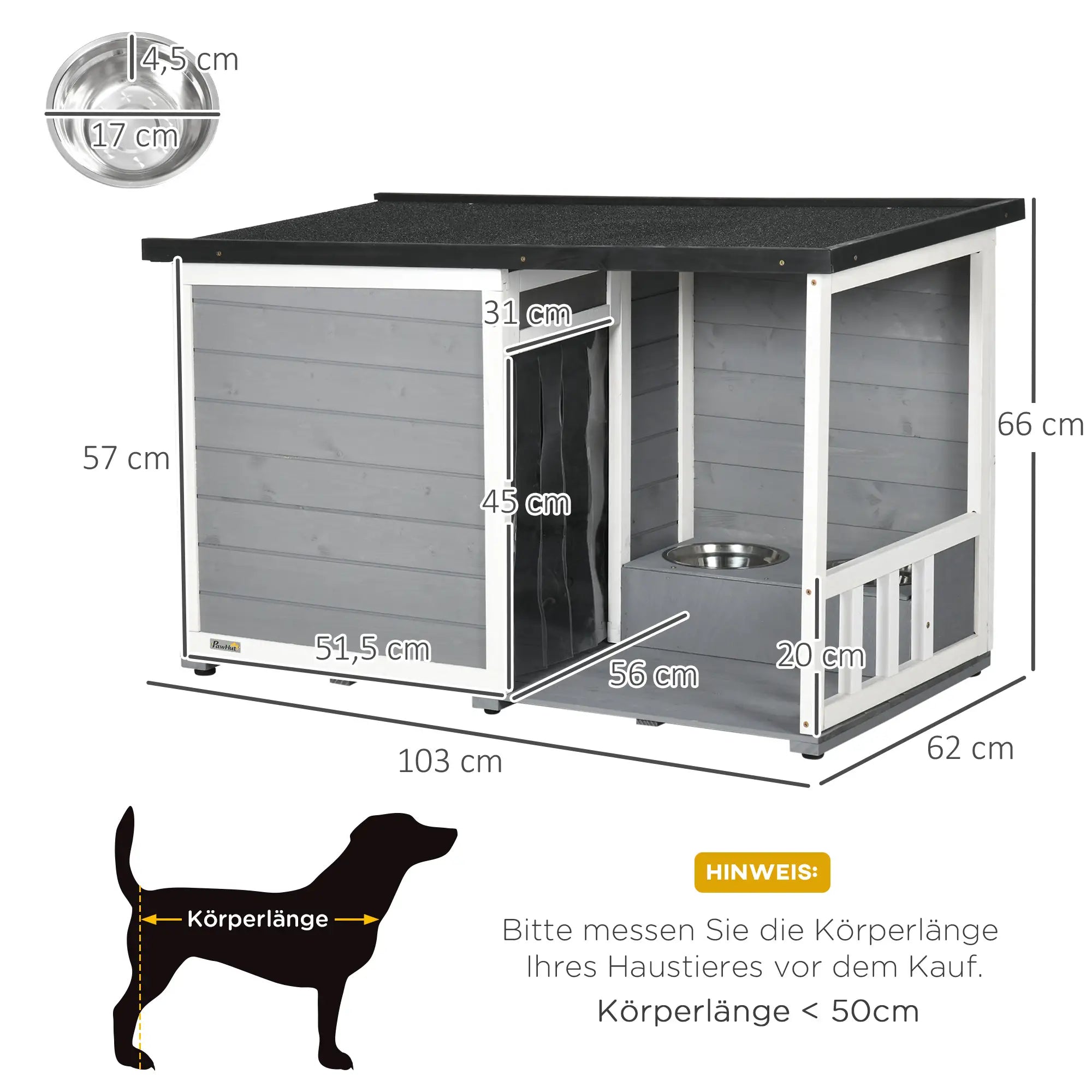 PawHut Hondenhok met overdekte veranda en voerbakken Outdoor