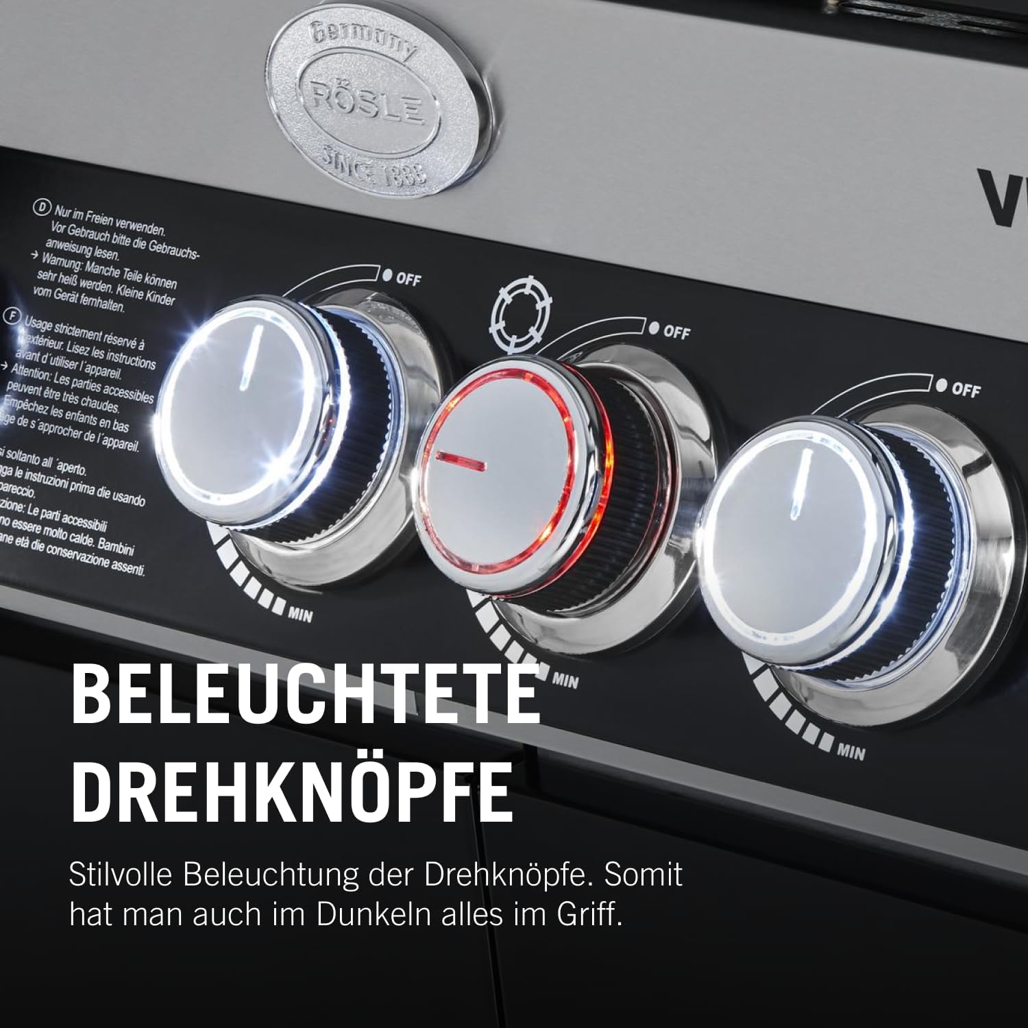 RÖSLE Elektrische BBQ-grill Portable Videro E2-P, draagbare tafelgrill met 2 branders, warmhoudrooster en deksel met glasplaat, gepoedercoat staal, zwart/zilver