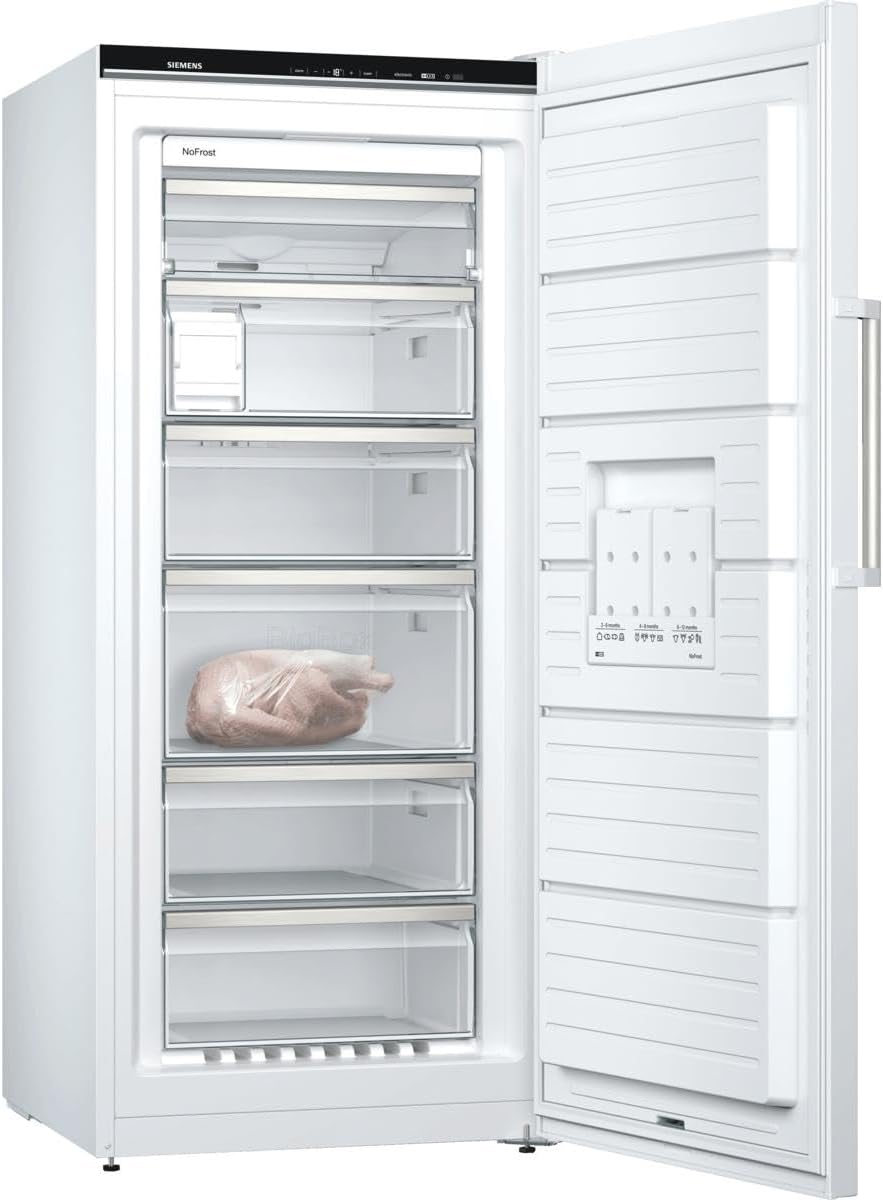 Siemens GS54NAWCV iQ500 vriezer, 176 x 70 cm, 327 L, noFrost nooit meer ontdooien, bigBox ruimte voor grote diepvriesproducten, varioZone flexibele glasplateaus en laden, wit