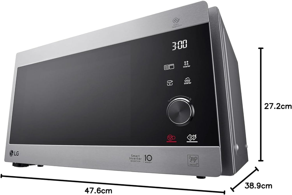 LG MS2595CIS magnetron met Smart Inverter-technologie, 25 liter inhoud, 1000 W, automatische programma's, instelbare vermogensniveaus en EasyClean-functie, zilver
