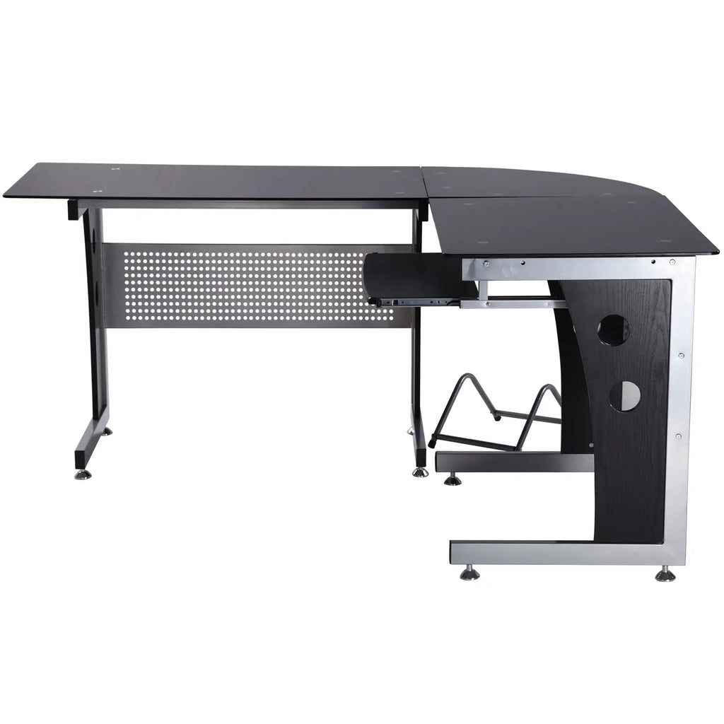HOMCOM Hoekbureau L-vorm met Toetsenbordlade & PC-toren-houder