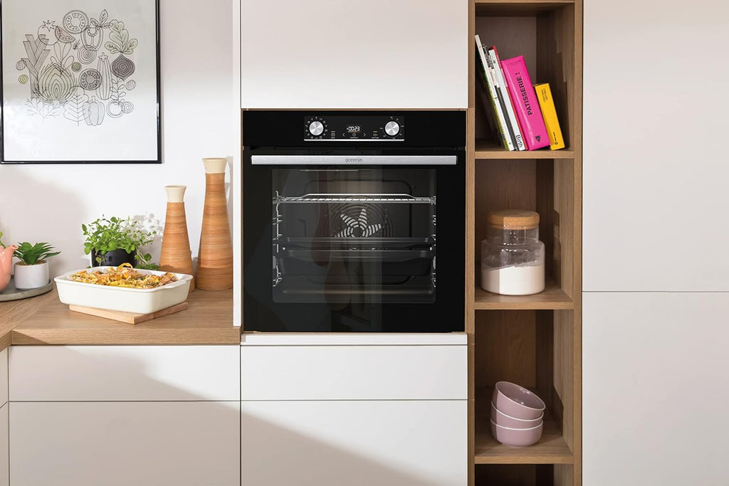 Gorenje 738971 Inbouw Ovenset OptiBake Black Steam Pyro Set / 77L / Hetelucht/Pyrolyse/ExtraSteam/GentleClose/AirFry/Pizzamode 300°C/PerfectGrill/Inductiekookplaat met BridgeZone/zwart