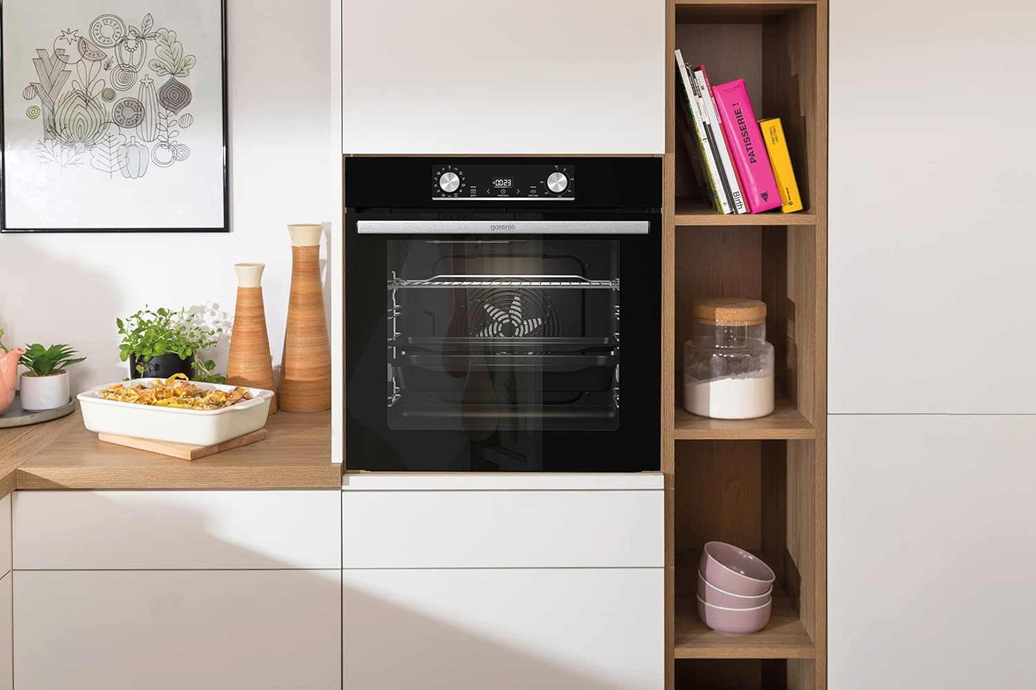 Gorenje 738971 Inbouw Ovenset OptiBake Black Steam Pyro Set / 77L / Hetelucht/Pyrolyse/ExtraSteam/GentleClose/AirFry/Pizzamode 300°C/PerfectGrill/Inductiekookplaat met BridgeZone/zwart