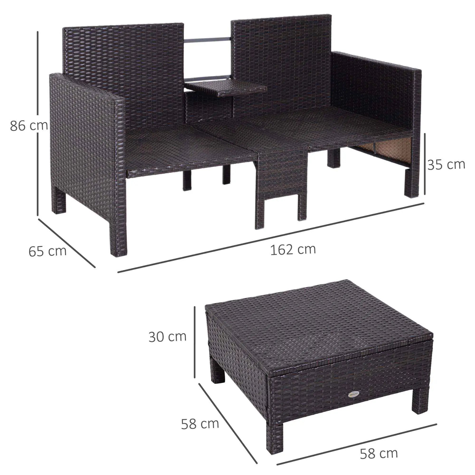 Outsunny polyrattan tuinset 3-delig met poef kussens outdoor
