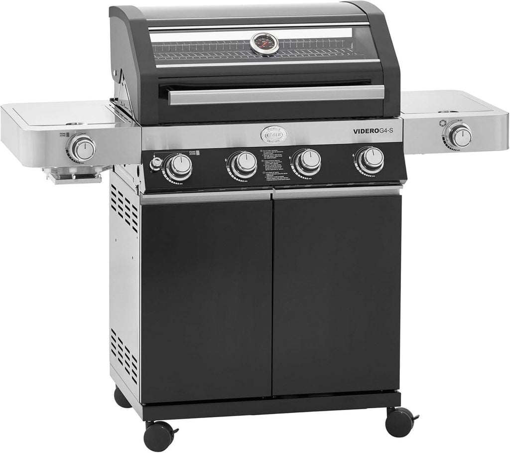 RÖSLE Elektrische BBQ-grill Portable Videro E2-P, draagbare tafelgrill met 2 branders, warmhoudrooster en deksel met glasplaat, gepoedercoat staal, zwart/zilver