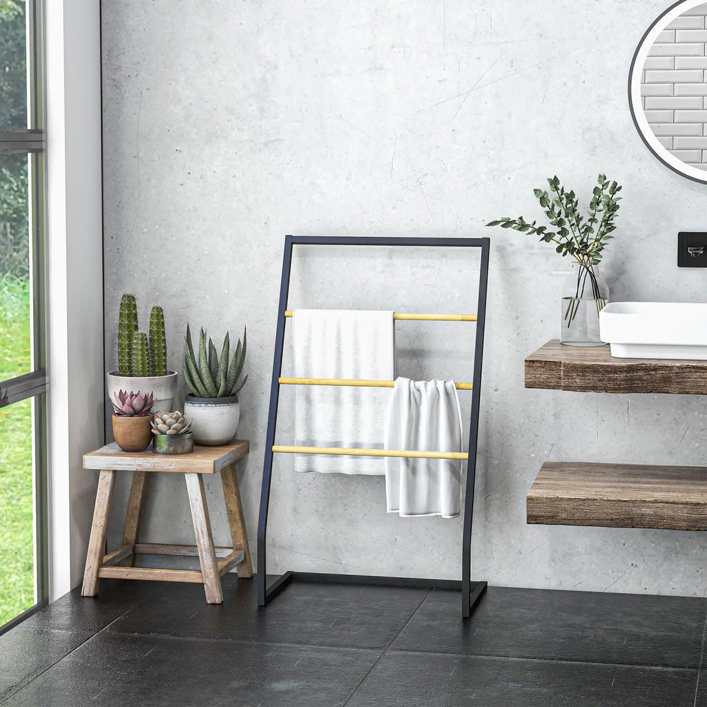HOMCOM Handdoekenrek 4 niveaus voor efficiënt drogen Bamboe